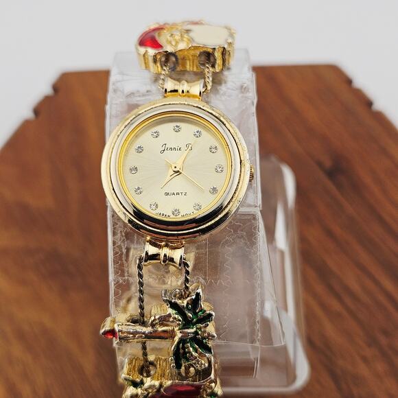 Jennie B Women's Gold Tone Christmas Charm Bracelet Watch Festive Holiday Party - Picture 1 of 7